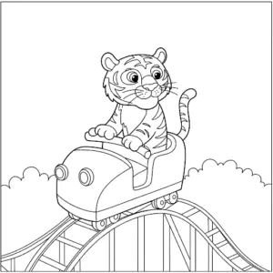 דף צביעה של גור נמרים על רכבת הרים להדפסה